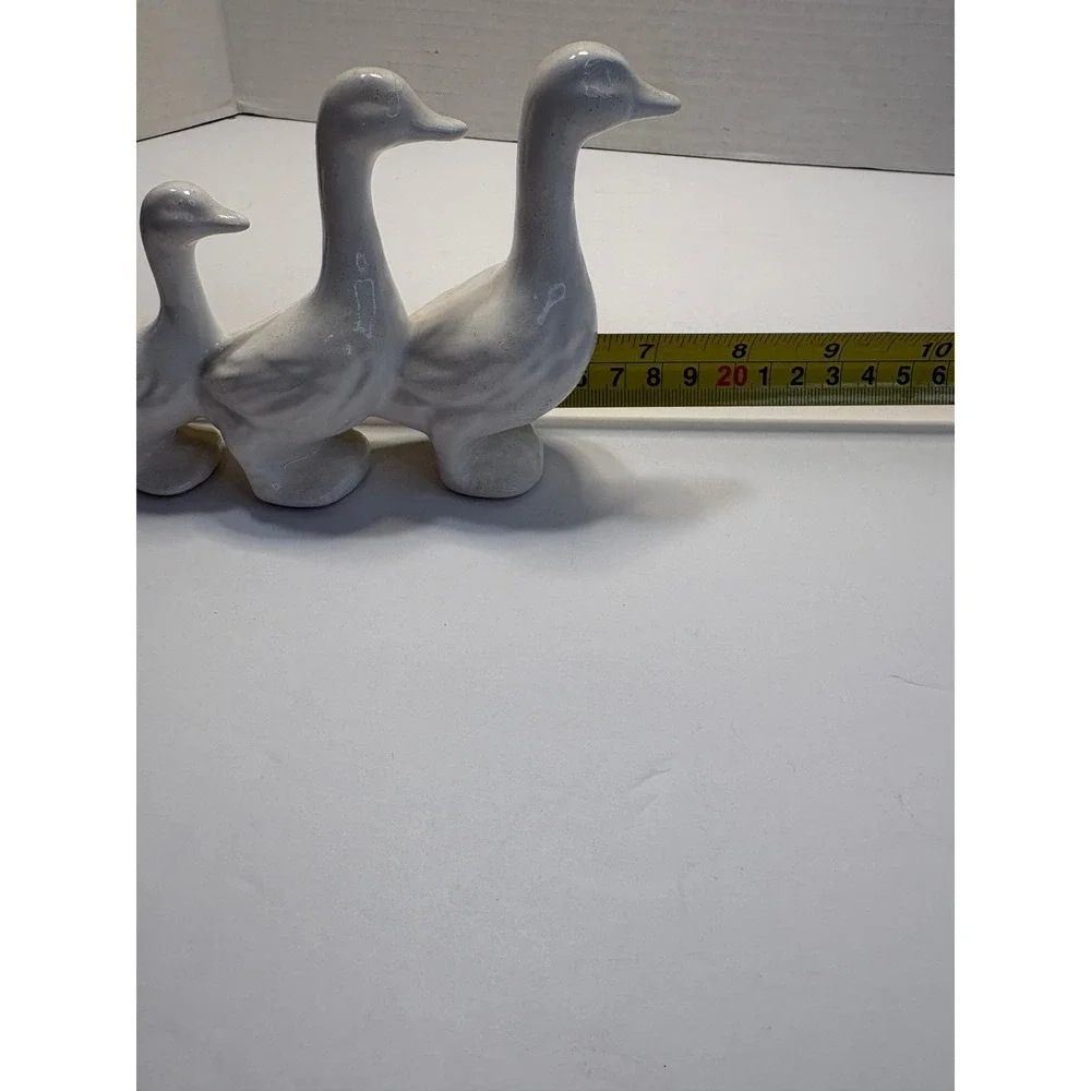 White Ceramic Duck Family Figurine Graduated Geese Row Farmhouse Decor Vintage